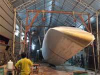 One of the more complex phases of the boat building - The upside down