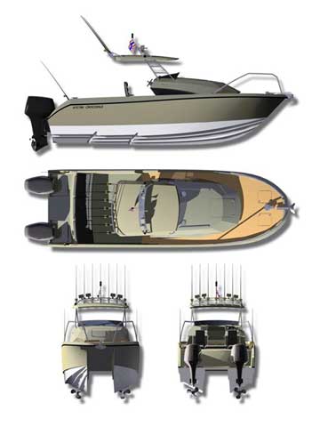 Power Catamaran RBS 26' - Rendering.