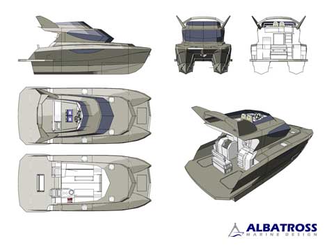 Rendering of the Warrior Power Catamaran 30' - Click to zoom.