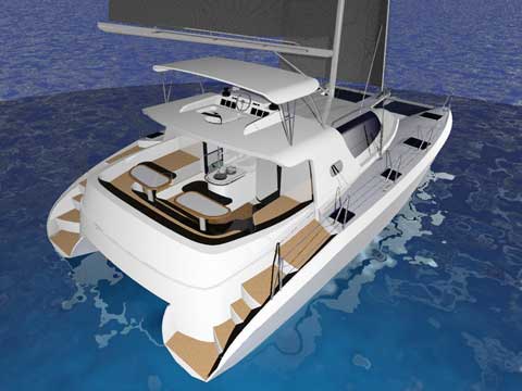 Sailing and power Catamaran RB 34' rendering with sail - Click to zoom