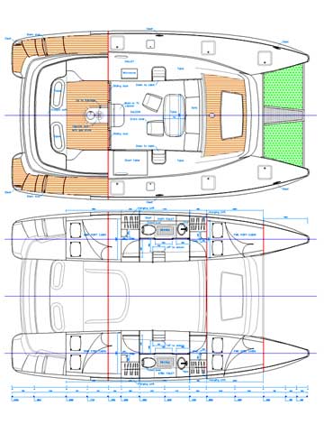 Sailing and power Catamaran RB 34' Project - Click to zoom